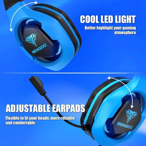  BENGOO G9500 Gaming Headset Headphones for PS4, Xbox One, PC Controller, Over Ear Headphones with 720°Noise Cancelling Mic, LED Light, Adjustable Soft Memory Earmuffs