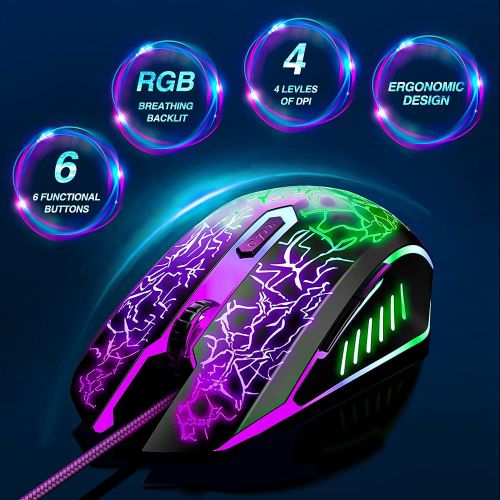  [아마존베스트]BENGOO Gaming Mouse Wired, USB Optical Computer Mice with RGB Backlit, 4 Adjustable DPI Up to 2400, Ergonomic Gamer Laptop PC Mouse with 6 Programmable Buttons for Windows 7/8/10/X