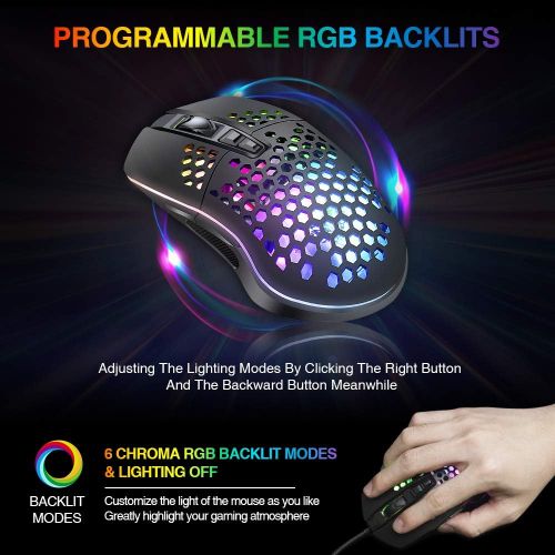  [아마존베스트]BENGOO RGB Gaming Mouse, Wired USB Mouse with Lightweight Honeycomb Shell, 7200 DPI Adjustable, 7 Programmed Buttons, Ergonomic Optical Computer Gamer Gaming Mice for Windows PC La