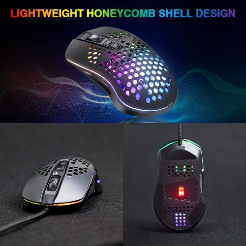  [아마존베스트]BENGOO RGB Gaming Mouse, Wired USB Mouse with Lightweight Honeycomb Shell, 7200 DPI Adjustable, 7 Programmed Buttons, Ergonomic Optical Computer Gamer Gaming Mice for Windows PC La