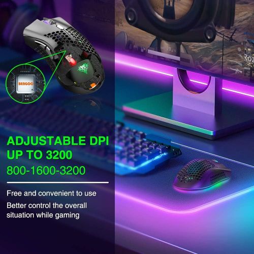  [아마존베스트]BENGOO KM-1 Wireless Gaming Mouse, Computer Mouse with Honeycomb Shell, 6 Programmed Buttons, 3 Adjustable DPI, Silent Click, USB Receiver, Ergonomic RGB Optical Gamer Mice Mouse f