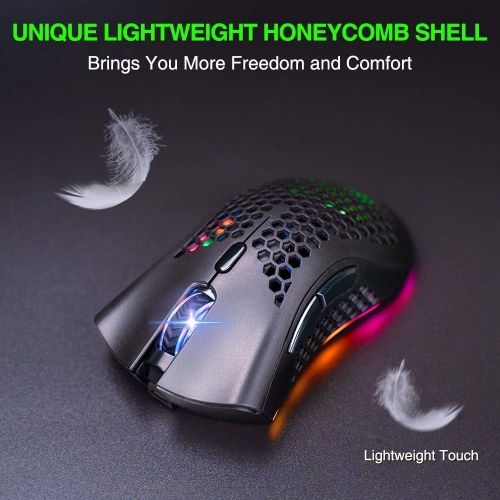  [아마존베스트]BENGOO KM-1 Wireless Gaming Mouse, Computer Mouse with Honeycomb Shell, 6 Programmed Buttons, 3 Adjustable DPI, Silent Click, USB Receiver, Ergonomic RGB Optical Gamer Mice Mouse f