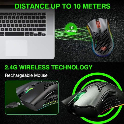  [아마존베스트]BENGOO KM-1 Wireless Gaming Mouse, Computer Mouse with Honeycomb Shell, 6 Programmed Buttons, 3 Adjustable DPI, Silent Click, USB Receiver, Ergonomic RGB Optical Gamer Mice Mouse f