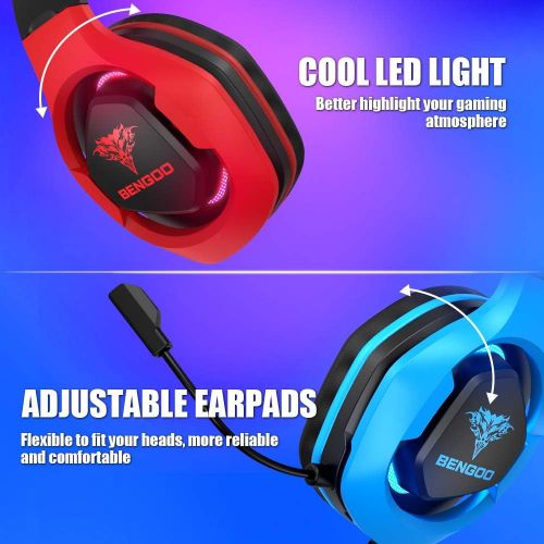  [아마존베스트]BENGOO G9500 Gaming Headset Headphones for PS4 Xbox One PC Controller, Over Ear Headphones with 720° Noise Cancelling Mic, Bicolor LED Light, Adjustable Soft Memory Earmuff for Gam