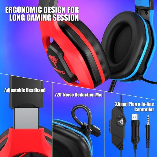  [아마존베스트]BENGOO G9500 Gaming Headset Headphones for PS4 Xbox One PC Controller, Over Ear Headphones with 720° Noise Cancelling Mic, Bicolor LED Light, Adjustable Soft Memory Earmuff for Gam