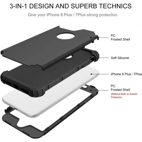  [아마존베스트]BENTOBEN Case for iPhone 8 Plus, iPhone 7 Plus Case, 3 in 1 Hybrid Hard Plastic Soft Rubber Heavy Duty Rugged Bumper Shockproof Full-Body Protective Phone Cover for iPhone 8 Plus/7