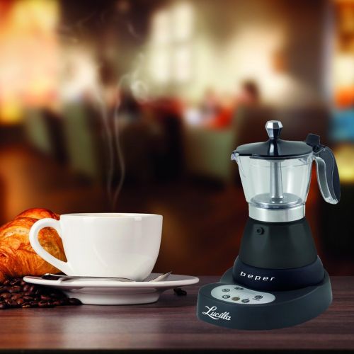  Beper - Lucilla Kaffeemaschine aus Aluminium fuer 3 Tassen, programmierbar, Timer programmierbar bis 24 Stunden zuvor, heisser Kaffee fuer 30 Minuten - Schwarz