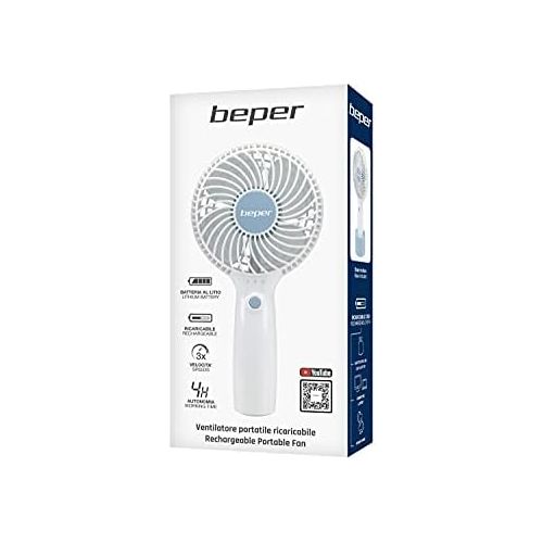  [아마존베스트]Beper P206VEN400 Portable Fan Rechargeable 3 Speeds Stand and Charging Cable Included Space Saving Silent Mini Fan White and Blue