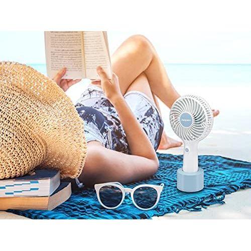  [아마존베스트]Beper P206VEN400 Portable Fan Rechargeable 3 Speeds Stand and Charging Cable Included Space Saving Silent Mini Fan White and Blue