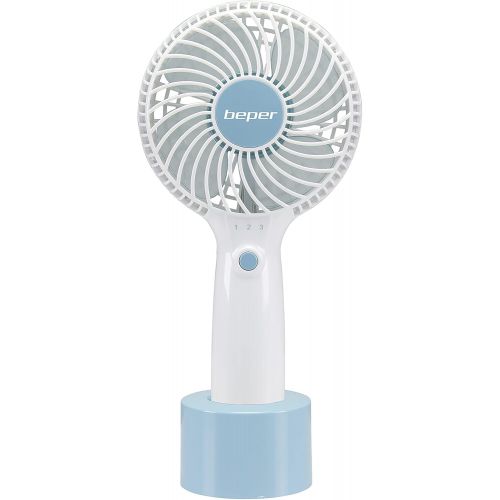  [아마존베스트]Beper P206VEN400 Portable Fan Rechargeable 3 Speeds Stand and Charging Cable Included Space Saving Silent Mini Fan White and Blue