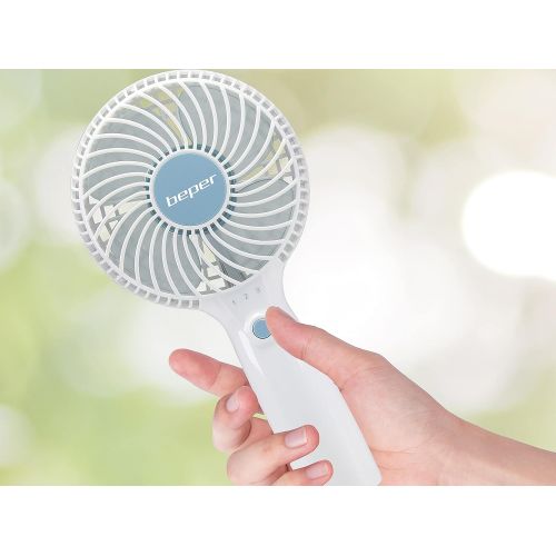  [아마존베스트]Beper P206VEN400 Portable Fan Rechargeable 3 Speeds Stand and Charging Cable Included Space Saving Silent Mini Fan White and Blue