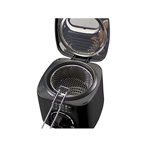  BEPER P101FRI100 Electric Fryer, 1 Litre, 850 950 W, Removable Steel Basket, Lid with Porthole, Removable Filter, Adjustable Temperature, Non Slip Feet, Black