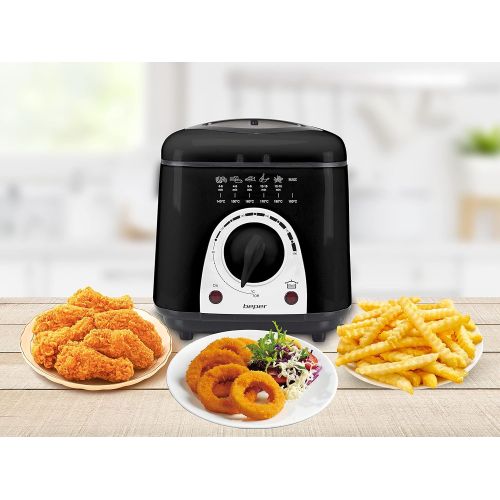  BEPER P101FRI100 Electric Fryer, 1 Litre, 850 950 W, Removable Steel Basket, Lid with Porthole, Removable Filter, Adjustable Temperature, Non Slip Feet, Black