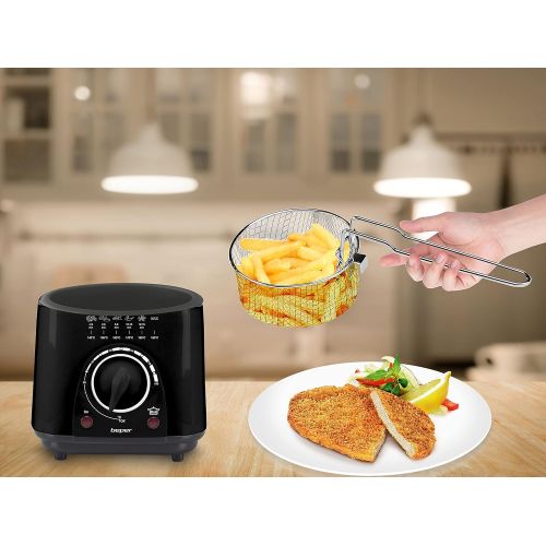  BEPER P101FRI100 Electric Fryer, 1 Litre, 850 950 W, Removable Steel Basket, Lid with Porthole, Removable Filter, Adjustable Temperature, Non Slip Feet, Black