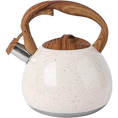  BERTY·PUYI Whistling Kettle Stainless Steel Tea Kettle Whistling Teapot Kettle with Anti Heat Wood Handle Apply to Stove Kitchen Decorations