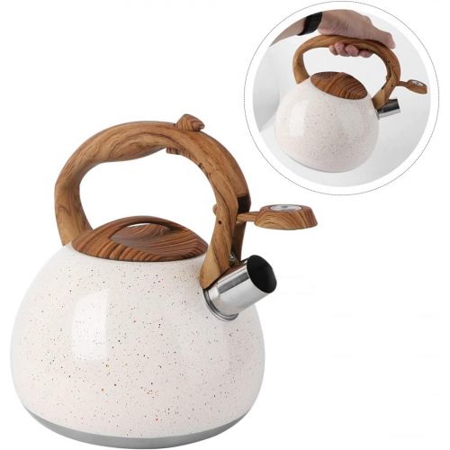  BERTY·PUYI Whistling Kettle Stainless Steel Tea Kettle Whistling Teapot Kettle with Anti Heat Wood Handle Apply to Stove Kitchen Decorations