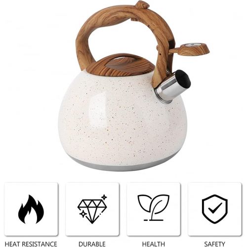  BERTY·PUYI Whistling Kettle Stainless Steel Tea Kettle Whistling Teapot Kettle with Anti Heat Wood Handle Apply to Stove Kitchen Decorations