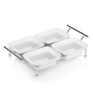 BERYLAND Serving Tray for Parties - 4 Tray Serving Platter - White Ceramic Compartment Bowls for Food, Parties, Snacks, Condiments, Appetizers - Four Removable 4 x 4.75 inch Trays for Easy