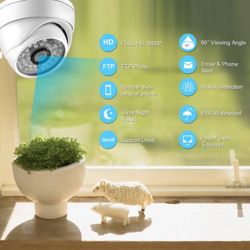  BESDER Full HD 1080P POE Security Camera, IndoorOutdoor Waterproof Surveillance IP Camera with ONVIF Clear Night Vision up to 65ft Motion Detection Email Photo Alert FTP Remote Vi