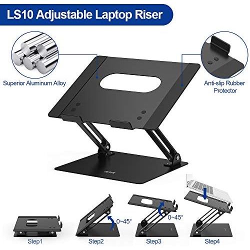  Besign LS10 Aluminum Laptop Stand, Ergonomic Adjustable Notebook Stand, Riser Holder Computer Stand Compatible with Air, Pro, Dell, HP, Lenovo More 10-15.6 Laptops, Black