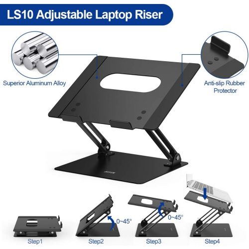  Besign LS10 Aluminum Laptop Stand, Ergonomic Adjustable Notebook Stand, Riser Holder Computer Stand Compatible with Air, Pro, Dell, HP, Lenovo More 10-15.6 Laptops, Black