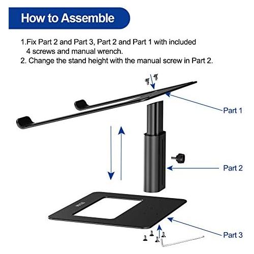  Besign LSX3 Aluminum Laptop Stand, Ergonomic Adjustable Notebook Stand, Riser Holder Computer Stand Compatible with Air, Pro, Dell, HP, Lenovo More 10 15.6 Laptops (Black)