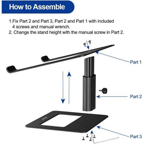  Besign LSX3 Aluminum Laptop Stand, Ergonomic Adjustable Notebook Stand, Riser Holder Computer Stand Compatible with Air, Pro, Dell, HP, Lenovo More 10 15.6 Laptops (Black)