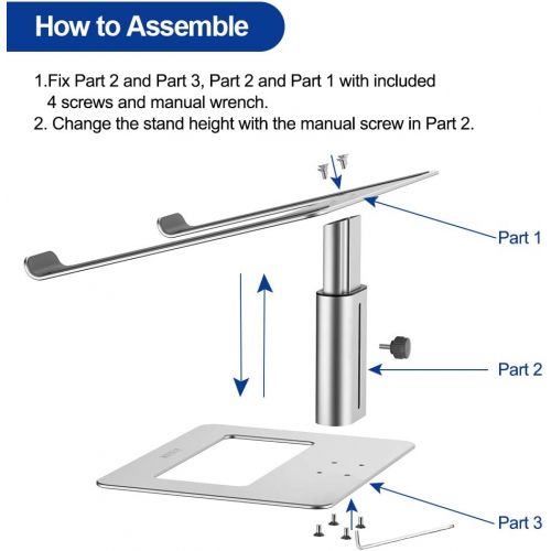  Besign LSX3 Aluminum Laptop Stand, Ergonomic Adjustable Notebook Stand, Riser Holder Computer Stand Compatible with Air, Pro, Dell, HP, Lenovo More 10 15.6 Laptops (Silver)