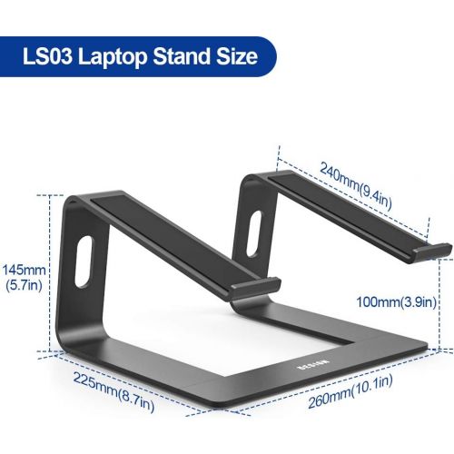  Besign LS03 Aluminum Laptop Stand, Ergonomic Detachable Computer Stand, Riser Holder Notebook Stand Compatible with Air, Pro, Dell, HP, Lenovo More 10 15.6 Laptops, Black