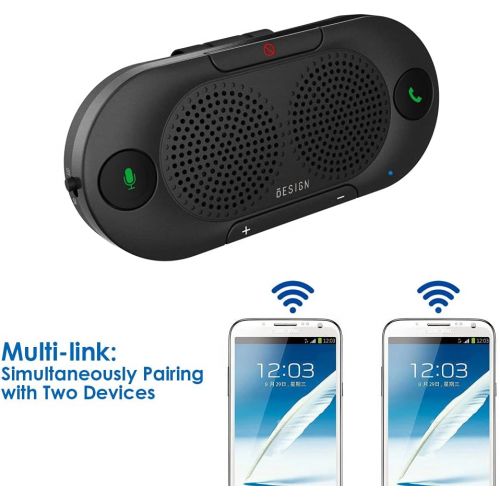  [아마존베스트]Besign BK06 Bluetooth 5.0 in Car Speakerphone with Visor Clip, Wireless Car Kit for Handsfree Talking, Motion Auto On, Siri Google Assistant Support, Dual 2W Speakers, Black