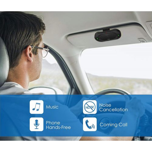  [아마존베스트]Besign BK06 Bluetooth 5.0 in Car Speakerphone with Visor Clip, Wireless Car Kit for Handsfree Talking, Motion Auto On, Siri Google Assistant Support, Dual 2W Speakers, Black