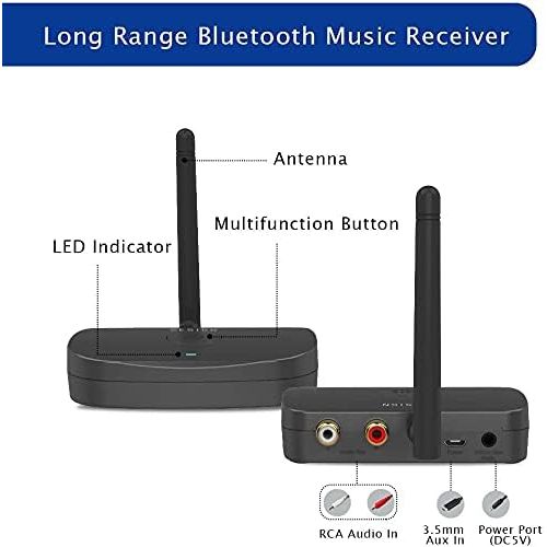  [아마존베스트]Besign BE-RCA Long Range Bluetooth Audio Adapter, HiFi Wireless Music Receiver, Bluetooth 5.0 Receiver for Wired Speakers or Home Music Streaming Stereo System, Black