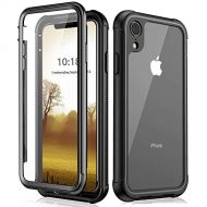 BESINPO iPhone XR Huelle, Transparent 360 Grad Schutz Stossfest Case Robust Handyhuelle Outdoor Schutzhuelle PC Bumper Duenn Cover fuer Apple iPhone XR 6.1 2018 (Schwarz)