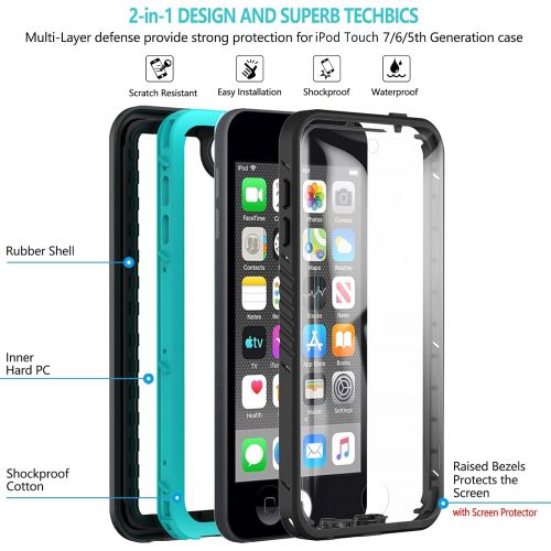  [아마존베스트]iPod Touch 7 Touch 6 Touch 5 Waterproof Case, BESINPO Full-Body Protective Built-in Screen Protector Dustproof Shockproof Anti-Scratch Cover Case Compatible with Touch 7th/6th/5th