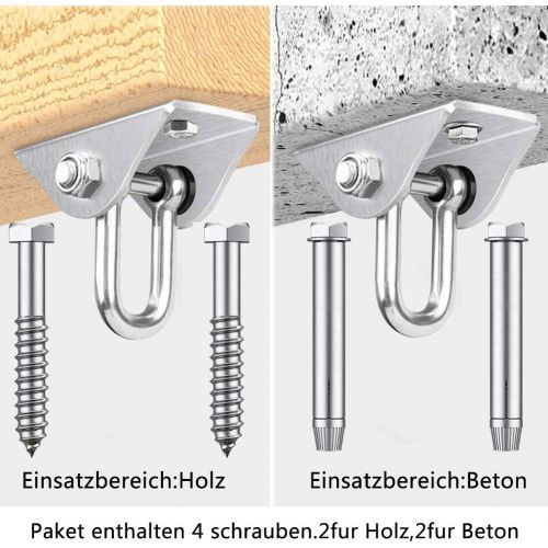  BESLIME Edelstahl Schwerlast Deckenhaken Premium Hangematten Haken, 2 Schraube fuer Beton Holz Yoga Hangematte Stuhl Sandsack, Wand-Haken, Decken-Haken, Traglast bis 400Kg