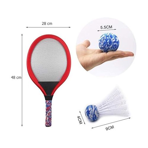  BESPORTBLE Tennis Rackets Set, 1 Pair Tennis Racket Set Racquet with 2 Soft Balls and 1 Badminton Shuttlecocks - Educational Game Props for Outdoor Indoor Sports