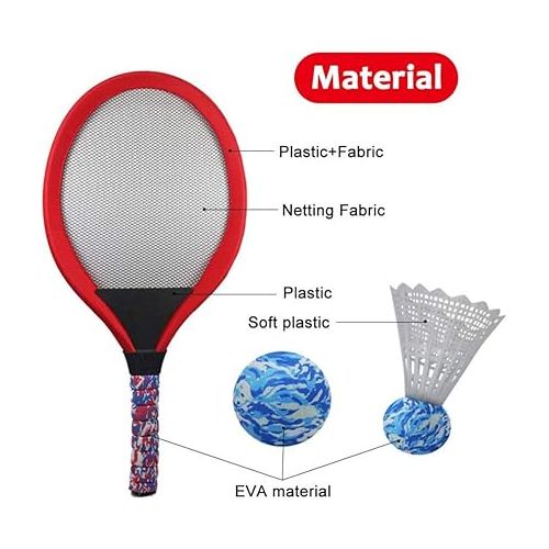  BESPORTBLE Tennis Rackets Set, 1 Pair Tennis Racket Set Racquet with 2 Soft Balls and 1 Badminton Shuttlecocks - Educational Game Props for Outdoor Indoor Sports