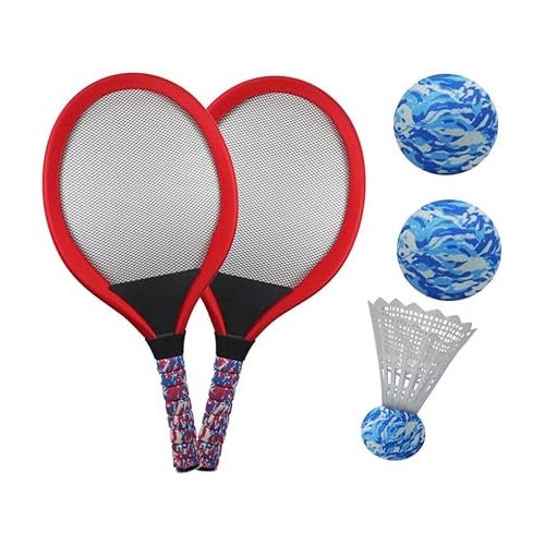  BESPORTBLE Tennis Rackets Set, 1 Pair Tennis Racket Set Racquet with 2 Soft Balls and 1 Badminton Shuttlecocks - Educational Game Props for Outdoor Indoor Sports