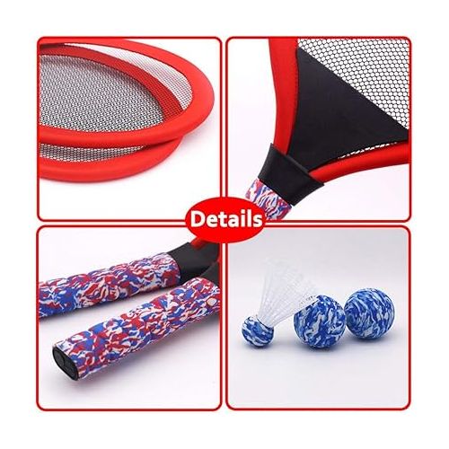  BESPORTBLE Tennis Rackets Set, 1 Pair Tennis Racket Set Racquet with 2 Soft Balls and 1 Badminton Shuttlecocks - Educational Game Props for Outdoor Indoor Sports