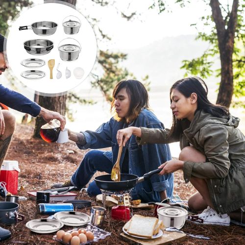  BESPORTBLE 1 Set/6pcs Camping Cookware Spoon Set Outdoor Hiking Backpacking Non-Stick Cooking Picnic Cookware (Silver)