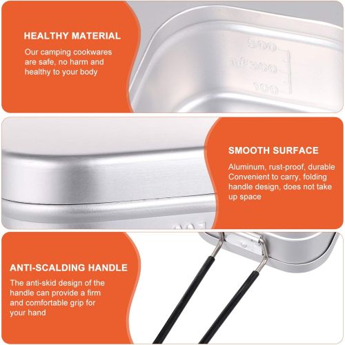  BESPORTBLE 2pc Camping Cookware Mess Kit Picnic Pots and Pans 800Ml Metal Bento Box Food Container with Foldable Handle Steamer Rack