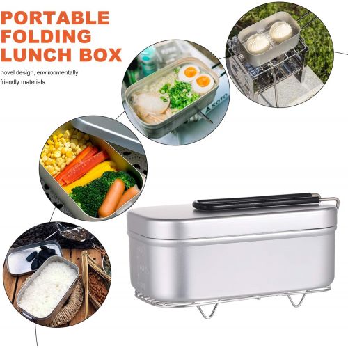  BESPORTBLE 2pc Camping Cookware Mess Kit Picnic Pots and Pans 800Ml Metal Bento Box Food Container with Foldable Handle Steamer Rack