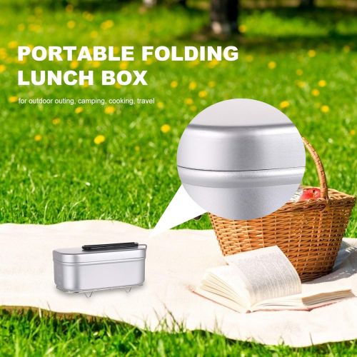  BESPORTBLE 2pc Camping Cookware Mess Kit Picnic Pots and Pans 800Ml Metal Bento Box Food Container with Foldable Handle Steamer Rack