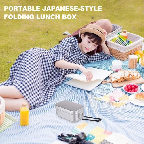  BESPORTBLE 2pc Camping Cookware Mess Kit Picnic Pots and Pans 800Ml Metal Bento Box Food Container with Foldable Handle Steamer Rack