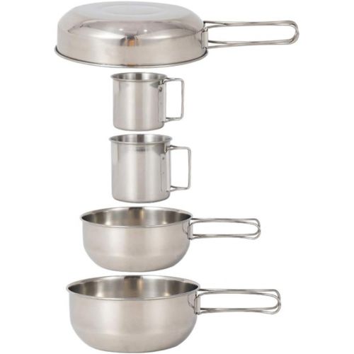  BESPORTBLE 5pcs Camping Cookware Mess Kit Stainless Steel Cooking Pan Pots Cups Utensil Tableware Set for Outdoor Hiking BBQ Picnic