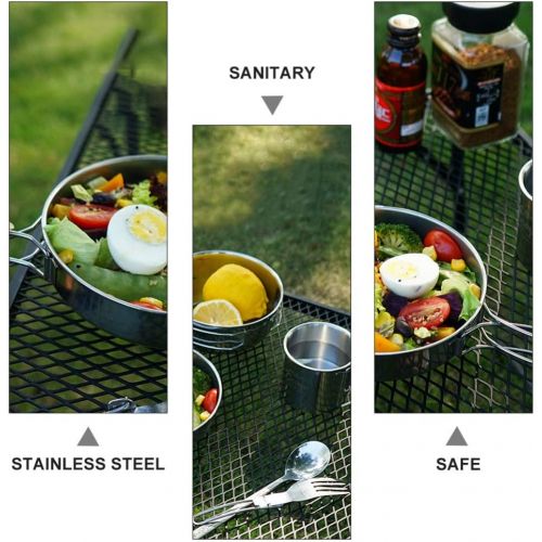  BESPORTBLE 5pcs Camping Cookware Mess Kit Stainless Steel Cooking Pan Pots Cups Utensil Tableware Set for Outdoor Hiking BBQ Picnic