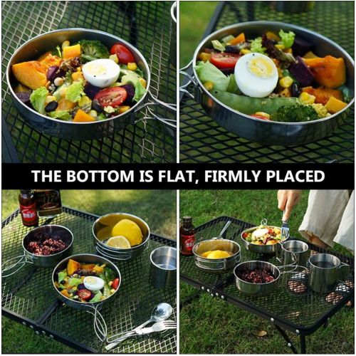  BESPORTBLE 5pcs Camping Cookware Mess Kit Stainless Steel Cooking Pan Pots Cups Utensil Tableware Set for Outdoor Hiking BBQ Picnic