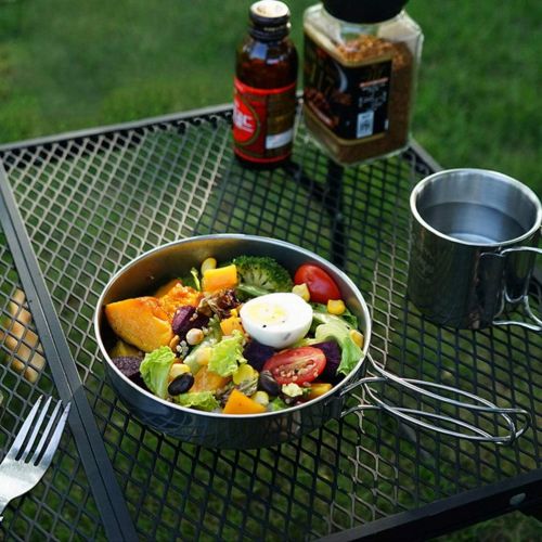  BESPORTBLE 5pcs Camping Cookware Mess Kit Stainless Steel Cooking Pan Pots Cups Utensil Tableware Set for Outdoor Hiking BBQ Picnic