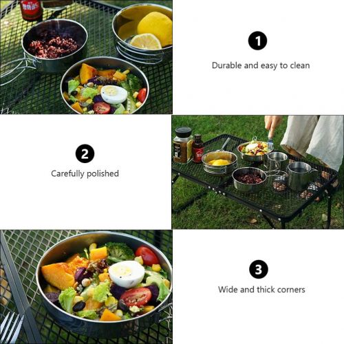  BESPORTBLE 5pcs Camping Cookware Mess Kit Stainless Steel Cooking Pan Pots Cups Utensil Tableware Set for Outdoor Hiking BBQ Picnic