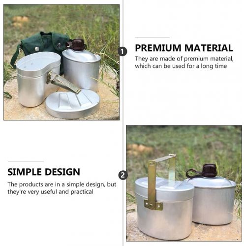  BESPORTBLE Military Canteen Kit Stainless Steel Canteen Cup Lightweight Lunch Box Cookware Kit Camping Accessories for Outdoor Camping Backpacking Travel Hiking Silver